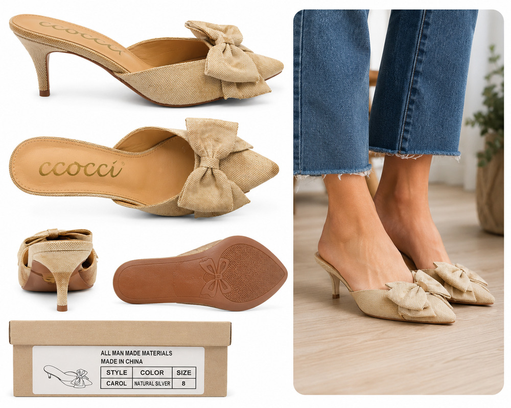 Ccocci Carol Bow Mule Heels – Natural – Women's Size 8